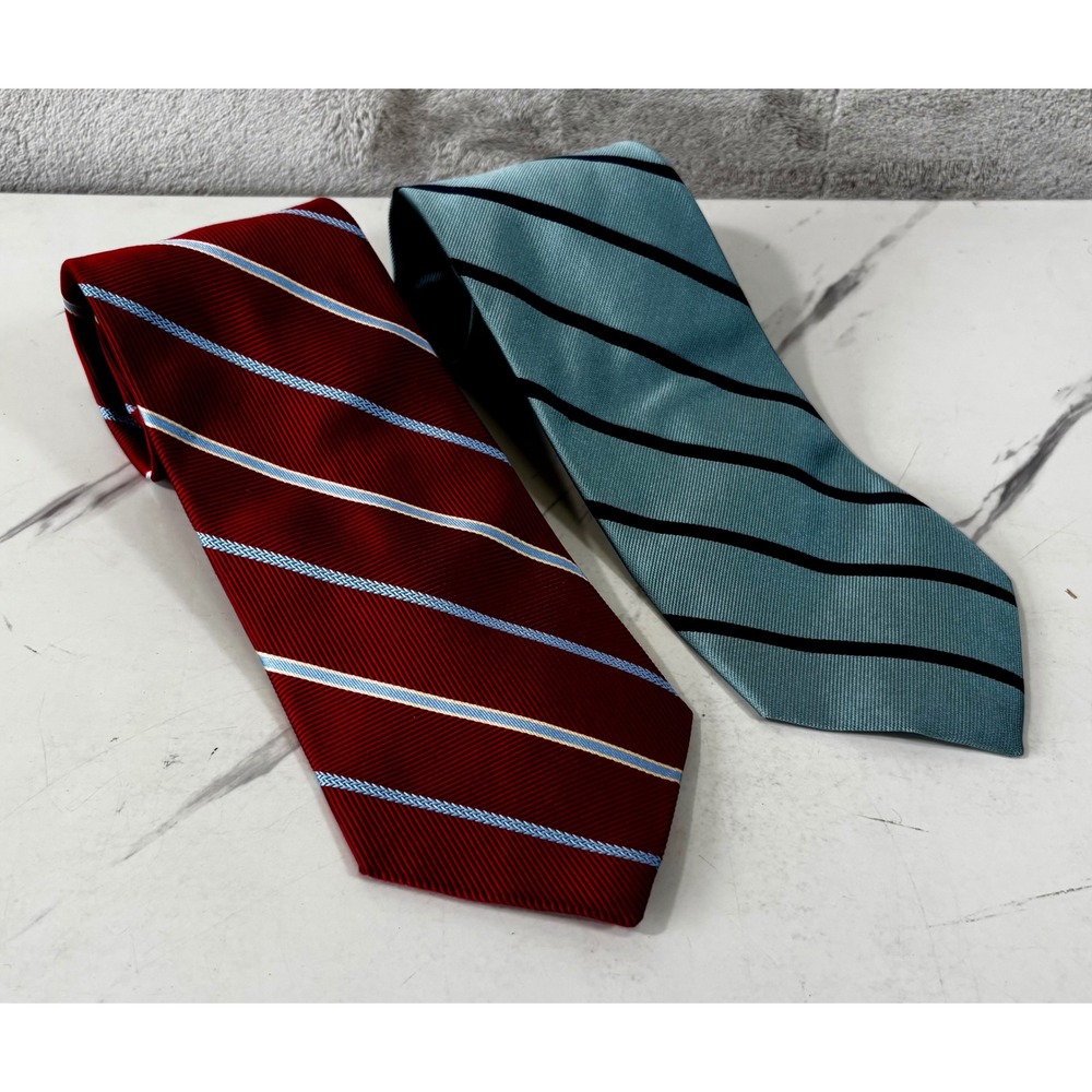 Brooks Brothers Makers Necktie Lot 2 OS Red Blue Silk Repp Stripe Excellent 59"